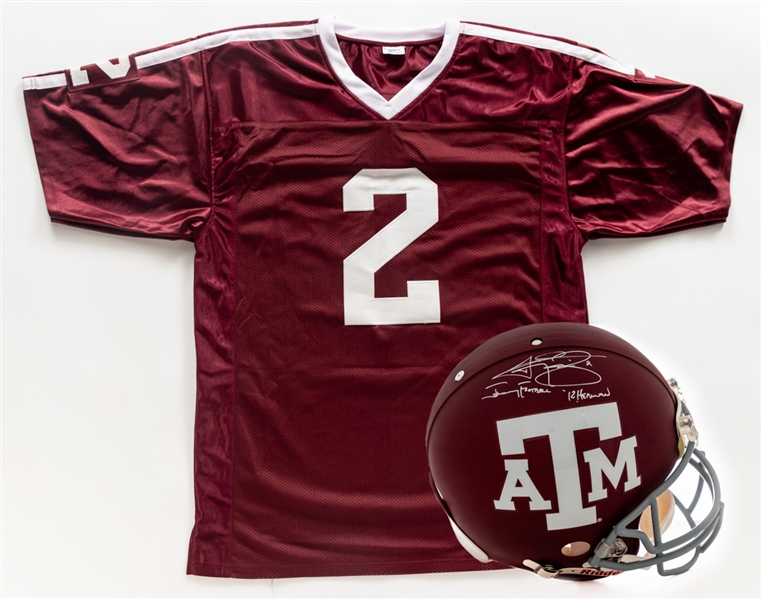 Johnny Manziel Signed Texas A&M Full-Size Riddell Authentic Pro Model Helmet with JSA COA Plus Signed Texas A&M Jersey with PSA/DNA COA