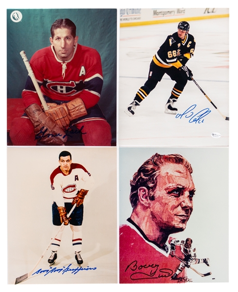 HOFers/Stars Signed Hockey Photos (11) Including Lemieux, Lach, Geoffrion, Hull and Others with JSA Auction LOA