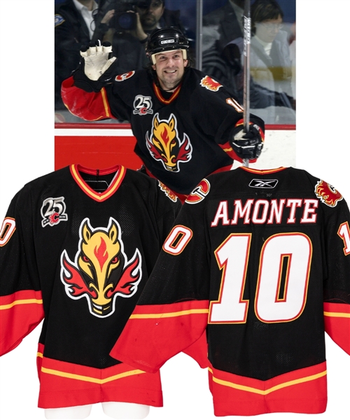 Tony Amontes 2005-06 Calgary Flames Game-Worn Third Jersey with LOA - Flames 25th Patch! - Photo-Matched!