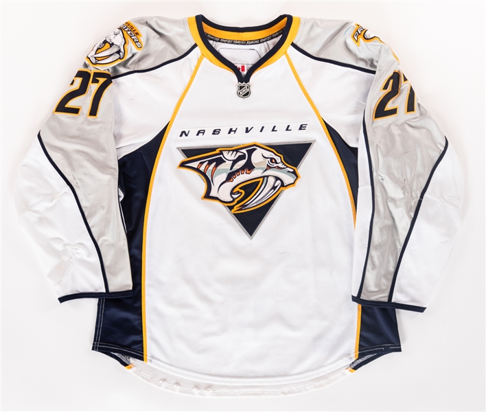 Patric Hornqvists 2009-10 Nashville Predators Game-Worn Jersey	with LOA - Team Repairs! - Photo-Matched!
