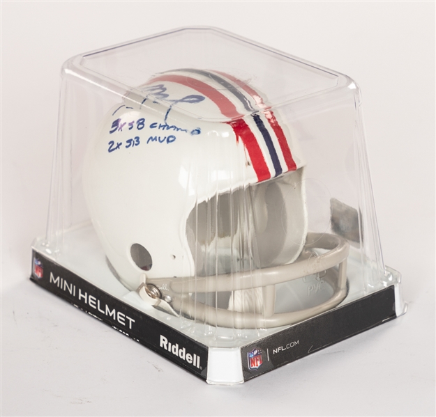 Tom Brady New England Patriots Signed Mini Helmet with "3 X Super Bowl Champ" and "2 X Super Bowl MVP" Inscriptions - Tristar Certified
