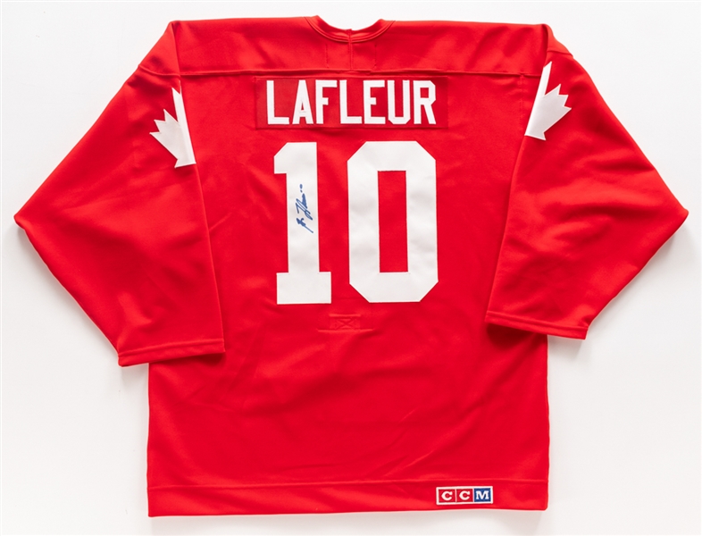 Deceased HOFer Guy Lafleur Signed Montreal Canadiens (1978 Stanley Cup Limited-Edition), Quebec Nordiques (HOF 88) and Team Canada Jerseys with JSA Auction LOA
