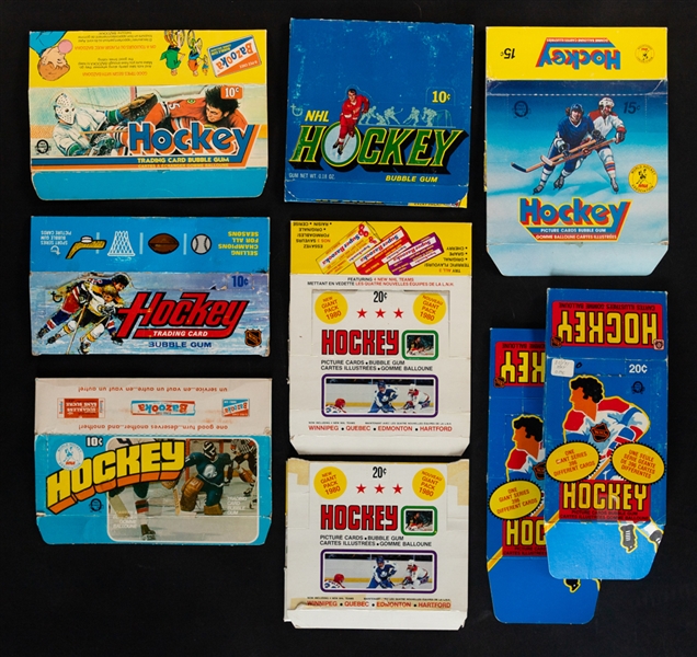 1971-72 to 1986-87 O-Pee-Chee and Topps Hockey Empty Wax Boxes (85+) Plus 1971-72 to 1990-91 O-Pee-Chee and Topps Hockey Wrappers (2500+)
