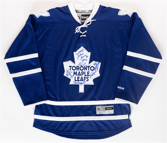 Toronto Maple Leafs Jersey Signed by 7 including Mahovlich, Bower and Pulford from Frank Mahovlichs Personal Collection with Family LOA. 