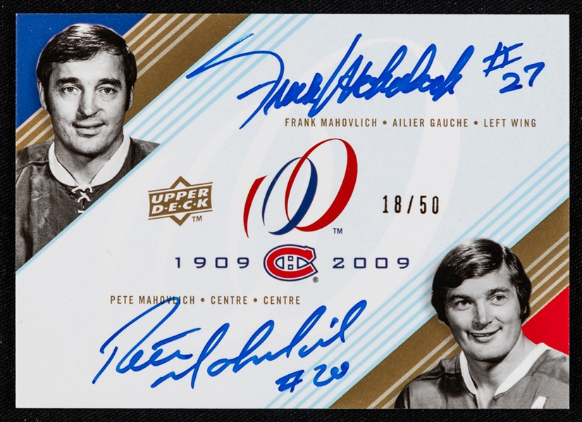 2008-09 Upper Deck Montreal Canadiens Centennial Signatures Dual Hockey Card #Dual-MM Frank Mahovlich/Peter Mahovlich (18/50) from Mahovlichs Collection with Family LOA - Never Released Card!