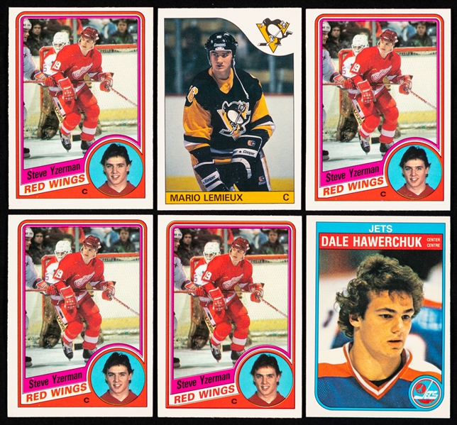 1980s and 1990s Rookie Hockey Card (41) Inc. 1985-86 OPC #9 Mario Lemieux, 1984-85 OPC #67 Steve Yzerman (4), #129 Pat LaFontaine (11), #259 Chris Chelios (7) and 1988-89 OPC #66 Brett Hull (7)