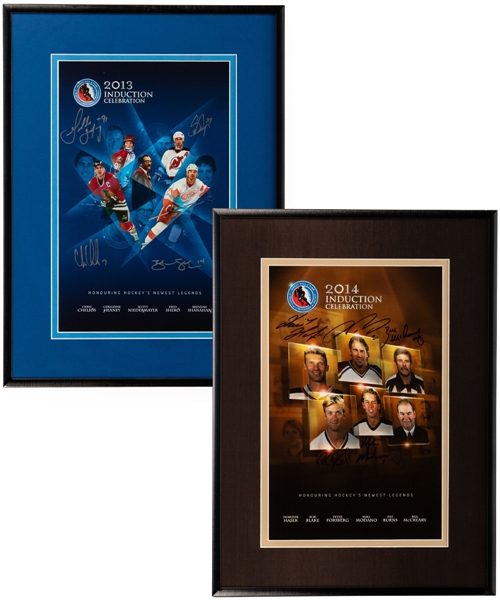 Hockey Hall of Fame 2003-2018 Multi-Signed Induction Framed Posters (16) Including Roy, Messier, Leetch, Yzerman, Gilmour, Sakic, Bure, Forsberg, Hasek, Fedorov, Lidstrom, Lindros, Selanne and Brodeur