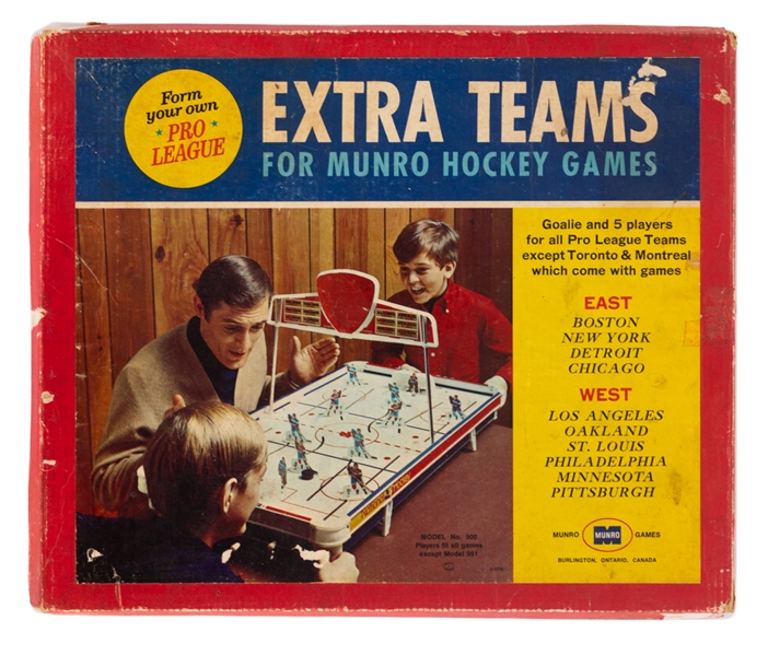 Late-1960s Munro Games Extra Teams Boxed Set of Table Top Hockey Game Players