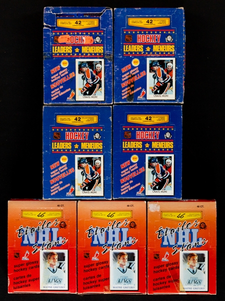 1987-88 O-Pee-Chee Leaders/Mini Full Boxes (4) and 1988-89 O-Pee-Chee NHL Stars Full Boxes (3)
