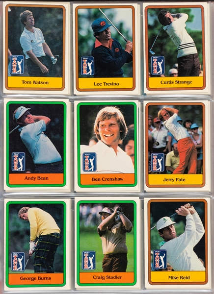 1981 and 1982 Donruss PGA Tour Statistical Leader Complete 66-Card Sets (2) and Packs (3) Plus 1986 Fax-Pax PGA Complete 36-Card set