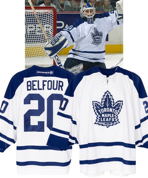 Ed Belfours 2003-04 Toronto Maple Leafs Game-Worn Regular Season and Playoffs Third Jersey with LOA - Photo-Matched! 