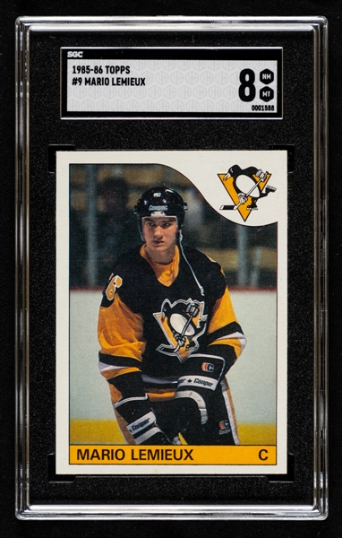 1985-86 Topps Hockey Card #9 HOFer Mario Lemieux Rookie - Graded SGC 8