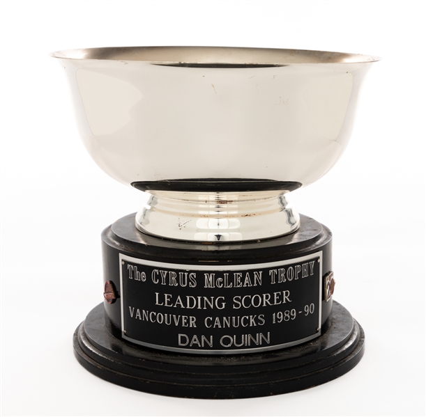 Dan Quinns 1989-90 Vancouver Canucks "The Cyrus McLean Leading Scorer Trophy" With LOA  