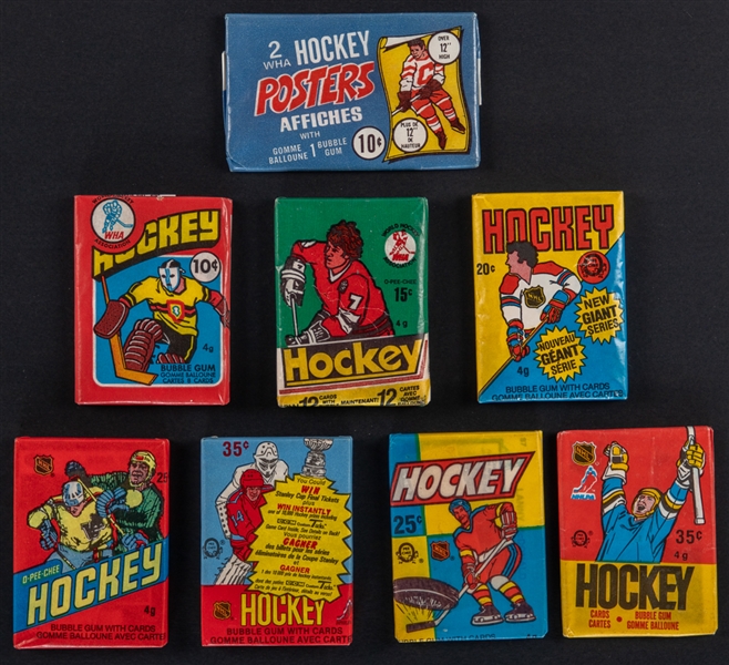 1970s and 1980s O-Pee-Chee and O-Pee-Chee WHA Hockey Wax Packs (10) 