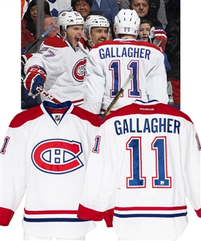 Brendan Gallaghers 2013-14 Montreal Canadiens Game-Worn Jersey with Team LOA - Team Repairs! - Photo-Matched!