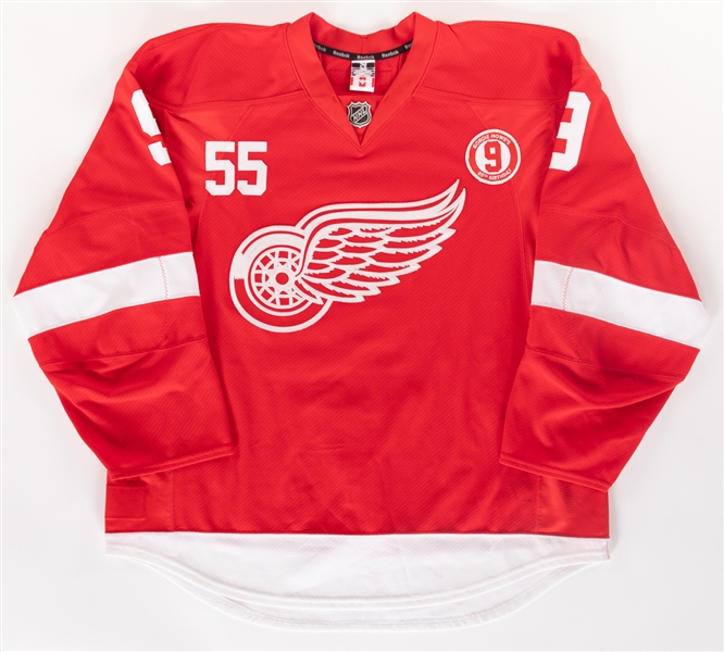 Niklas Kronwalls March 31st 2013 Detroit Red Wings "Gordie Howe 85th Birthday Party" Warm-Up Worn Jersey Signed by Kronwall and Howe with Team COA - Photo-Matched!