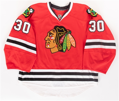 Marty Turcos 2010-11 Chicago Blackhawks Game-Worn Jersey with Team LOA - Photo-Matched!