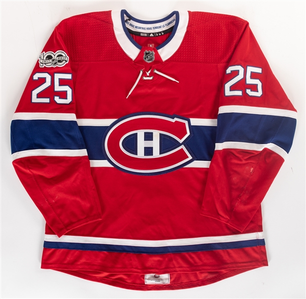 Jacob De La Roses 2017-18 Montreal Canadiens Game-Worn Jersey with Team LOA - NHL Centennial Patch! - Photo-Matched!