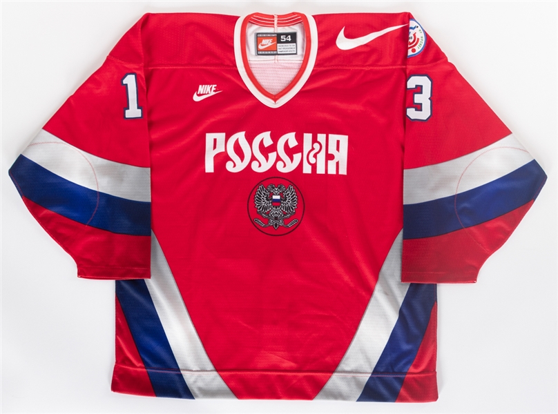 Vyacheslav Kozlovs Team Russia 1996 World Cup of Hockey Game-Issued Jersey with NHLPA COA
