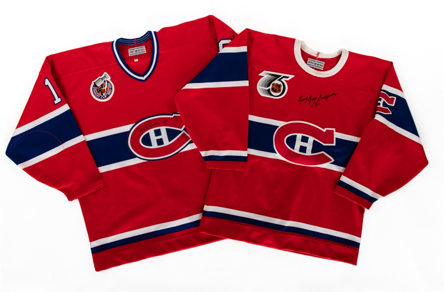 Hall of Famers Larry Robinson and Boom Boom Geoffrion Signed Montreal Canadiens Jerseys (2)