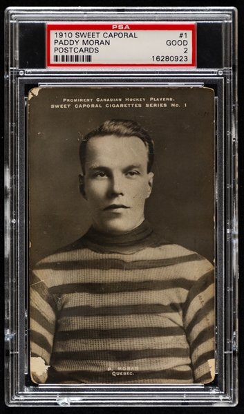 1910-11 Sweet Caporal Hockey Postcard #1 HOFer Paddy Moran (Graded PSA 2) and #32 HOFer Riley Hern (Trimmed)
