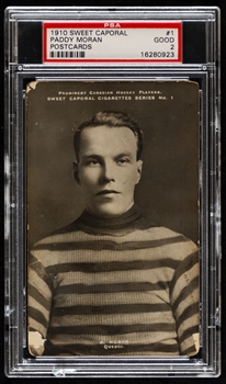 1910-11 Sweet Caporal Hockey Postcard #1 HOFer Paddy Moran (Graded PSA 2) and #32 HOFer Riley Hern (Trimmed)