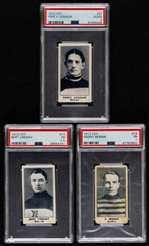 1912-13 Imperial Tobacco C57 Hockey Cards (5) with PSA-Graded Examples (3) Including #13 Bert Lindsay (FR 1.5), #18 HOFer Paddy Moran (PR 1) and #27 HOFer Percy LeSueur (GD 2) - All Goalies