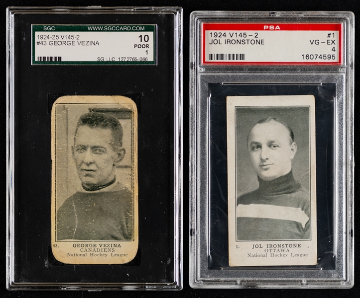 1924-25 William Paterson V145-2 Hockey Cards (5) with Graded Examples Including #43 HOFer Georges Vezina (SGC PR 1) and #10 HOFer Alex Connell (PSA Authentic Altered) - All Goalies