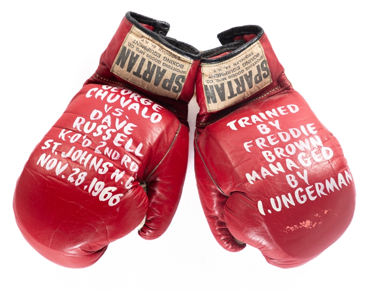 George Chuvalos November 28th, 1966 Fight-Used Gloves From Dave Russell Fight