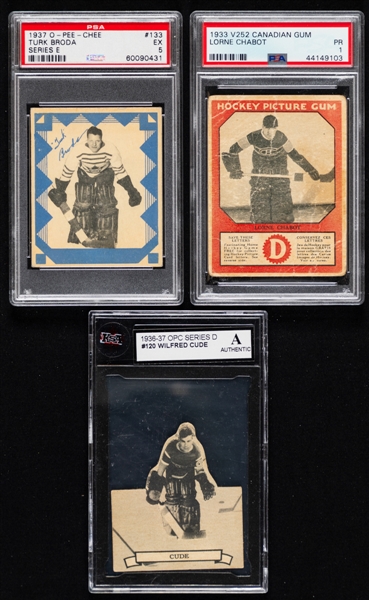 1930s Canadian Gum and O-Pee-Chee Hockey Cards (12) Inc. 1937-38 O-Pee-Chee Series "E" (V304E) #133 HOFer Turk Broda (PSA 5) - All Goalies