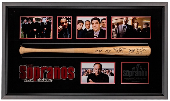 The Sopranos Multi-Signed Framed Baseball Bat Display Including Gandolfini, Van Zandt, Imperioli, Sirico and Pastor with JSA Auction LOA