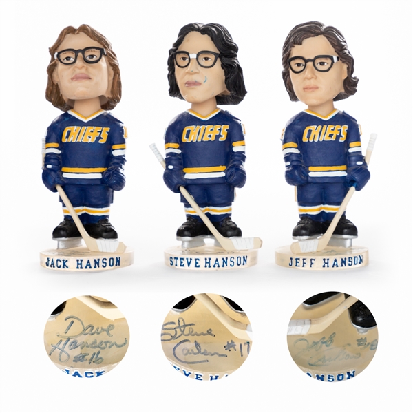 Slap Shot Charlestown Chiefs Hanson Brothers Signed Limited-Edition Bobble Heads (3) Plus Signed Photos (2) 