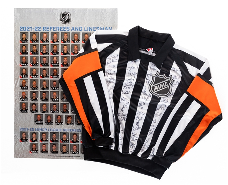 2021-22 NHL Referee Jersey Signed by 73 Plus Roster Poster 