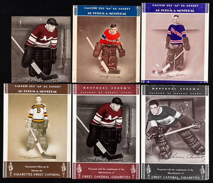 1934-35 Sweet Caporal Hockey Photos (6) Including Tiny Thompson, Lorne Chabot and Alex Connell  - All Goalies