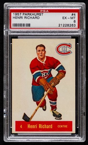 1957-58 Parkhurst Hockey Card #4 HOFer Henri Richard Rookie - Graded PSA 6
