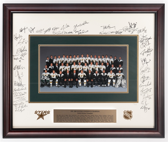 Dallas Stars 1999-2000 Team-Signed Limited-Edition Framed Team Photograph Display Plus 1998-99 Team Signed Stick from Brian Skrudlands Personal Collection with His Signed LOA (36" x 30")