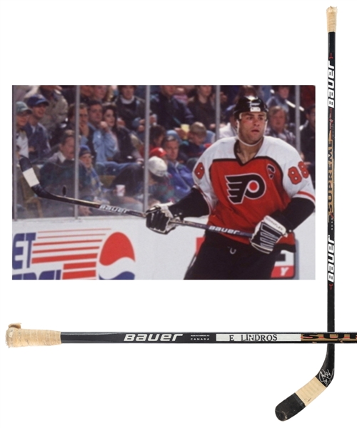 Eric Lindros Mid-1990s Philadelphia Flyers Signed Bauer Supreme 3030 Game-Used Stick from The Personal Collection of Brian Skrudland with His Signed LOA