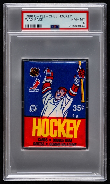1986-87 O-Pee-Chee Hockey Wax Pack - Graded PSA NM-MT 8 - Patrick Roy Rookie Card Year