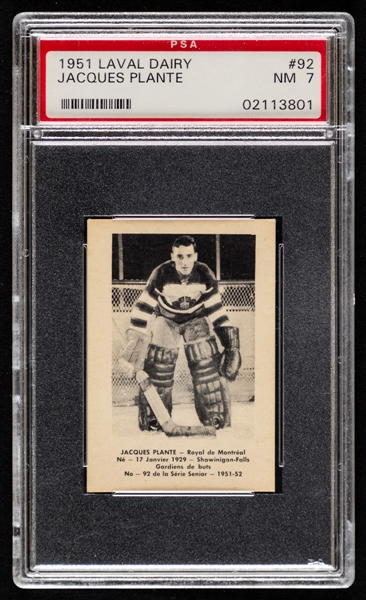 1951-52 Laval Dairy QSHL Hockey Card #92 HOFer Jacques Plante (Pre-Rookie) - Graded PSA 7