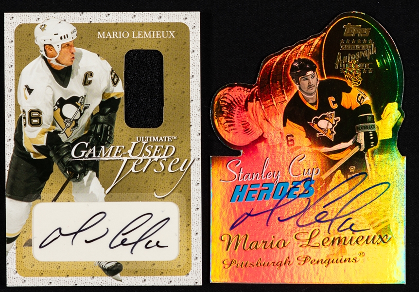 HOFers Mario Lemieux and Jaromir Jagr Hockey Cards (6) Inc. 2003-04 BAP Ultimate Game-Used Jersey/Auto #147 Mario Lemieux (7/30) and 1999-2000 Topps Stanley Cup Heroes Autograph #SCA1 Mario Lemieux