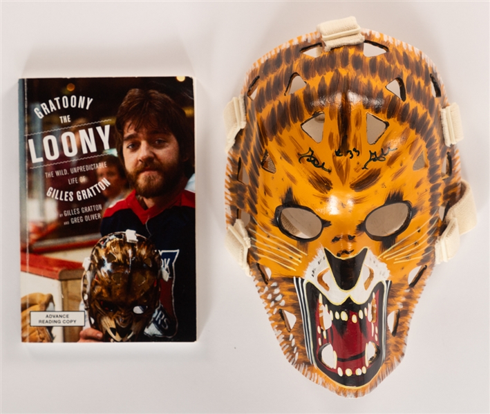 Gilles Gratton Signed Replica Mask and "Gratoony the Loony" Advanced Reading Copy with Notations In Grattons Hand with His Signed LOA 