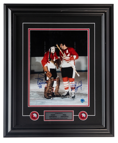 Tony and Phil Esposito Signed 1972 Canada-Russia Series Framed Photo Display with COA (20" x 24")