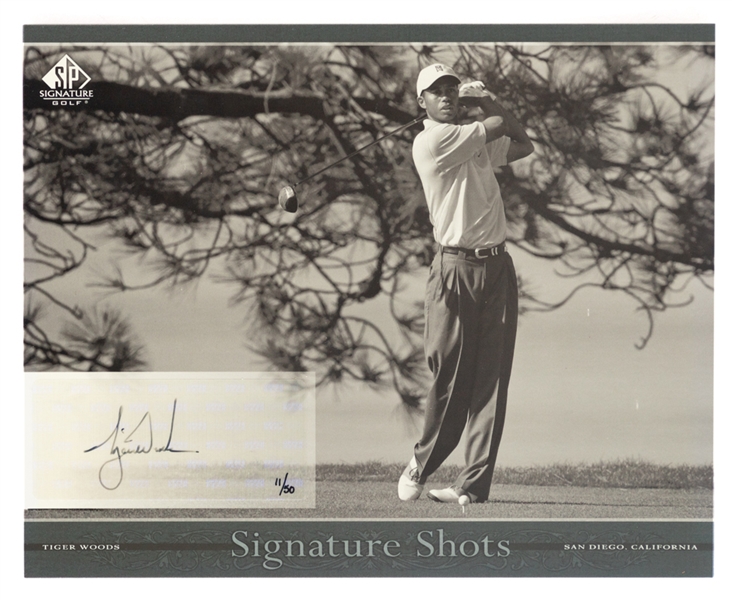 2005 Upper Deck SP Signature Golf "Signature Shots Black & White" Oversized 8" x 10" Signed Golf Card #BW2 Tiger Woods (11/50) 