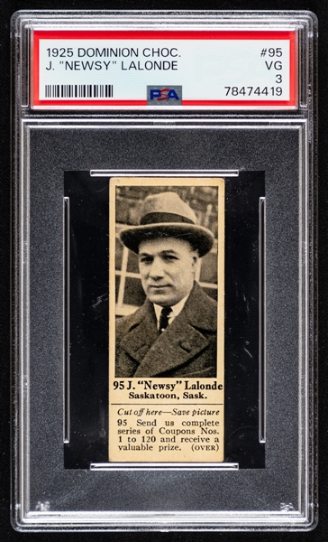 1925 Dominion Chocolate "Athletic Stars" Card #95 HOFer Newsy Lalonde (with Tab) - Graded PSA 3