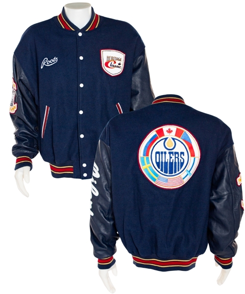 Esa Tikkanens 2003 Edmonton Oilers Heritage Classic Custom Varsity Jacket from His Personal Collection with His Signed LOA