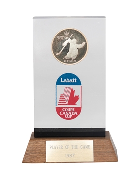 Reijo Ruotsalainens 1987 Canada Cup "Player of the Game" Award from His Personal Collection with His Signed LOA (6")