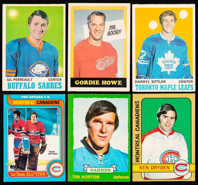 1960s and 1970s HOFers/Stars Hockey Card (31) Inc. 1970-71 OPC Darryl Sittler and Gilbert Perreault Rookie Cards and Cards of HOFers Orr, Howe, Sawchuk, Hull, Horton, Keon, Lafleur, Dryden and Others