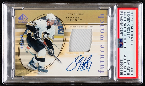 2005-06 Upper Deck SP Authentic Limited Future Watch Hockey Card #181 Sidney Crosby Rookie Patch Autograph (089/100)  - Graded PSA 8