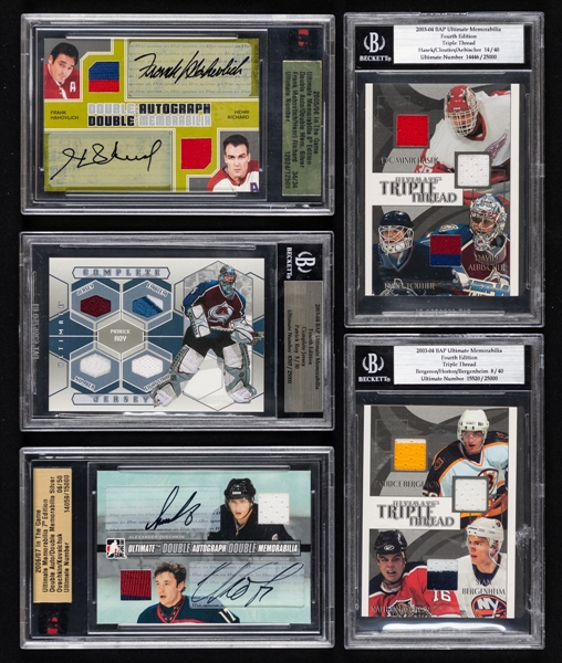 2003-04 to 2007-08 BAP Ultimate Memorabilia Hockey Cards (18) Inc. Vintage Jersey, Nameplates, Game-Used Stick/Jersey, Game-Used Jersey and Others - Ovechkin, Plante, Roy, Brodeur+++