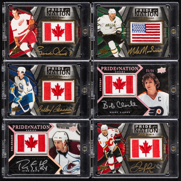 2008-09 and 2009-10 Upper Deck Pride of a Nation Autographed Hockey Cards (17) (/25 /35) Inc. Gordie Howe, Bobby Clarke, Gilbert Perreault, Mike Modano, Jarome Iginla, Anze Kopitar & Others
